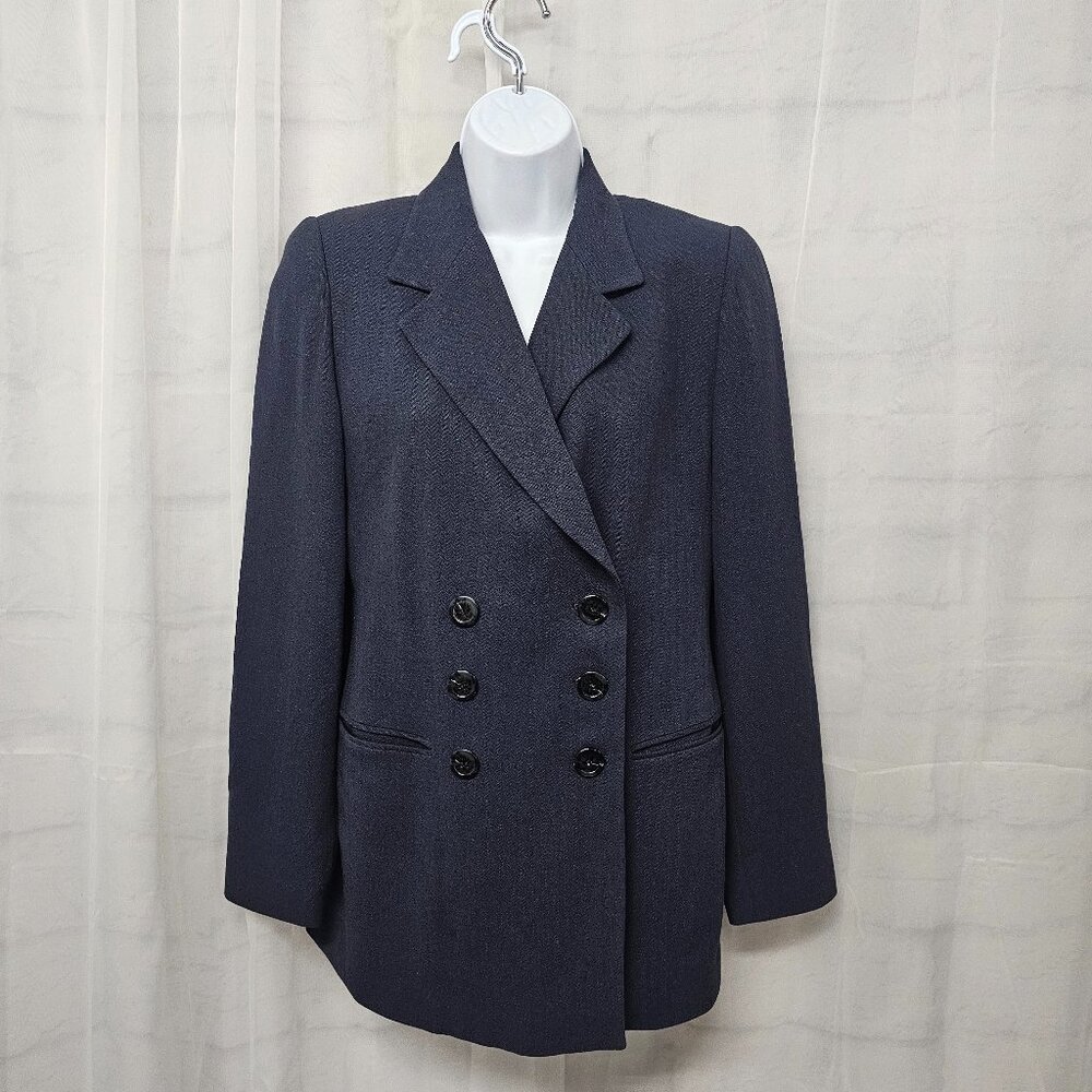 Vintage Linda Allard Ellen Tracy Blazer Navy Wool Blend Double Breasted Office 2